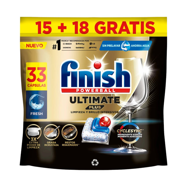 FINISH 33 Cápsulas de Detergente Lavavajillas Powerball Quantum Plus Fresh
