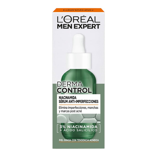 L’Oréal Paris Men Expert Derma Control Sérum Anti-Imperfecciones 30 ml, con 3% Niacinamida y Ácido Salicílico, para Piel Grasa con Tendencia Acnéica