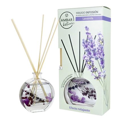 Ambar Botanic Mikado Infusión Lavanda 75 ml, Ambientador con Varillas, Difusor de Aroma con Aceites Esenciales y Hierbas Naturales, 0% Alcohol, Duración +3 Meses