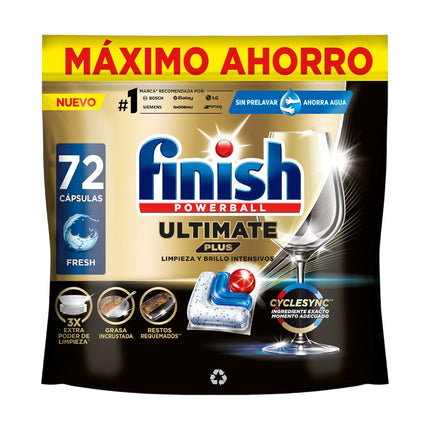 Finish Powerball Ultimate Plus Fresh 72 Cápsulas | Detergente para Lavavajillas Todo en 1 | Limpieza y Brillo Intensivos | Elimina Grasa y Restos Requemados | Sin Prelavado, Ahorra Agua