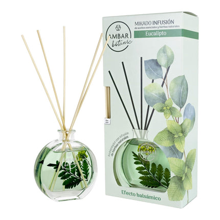 Ambar Botanic Mikado Infusión Eucalipto 75 ml, Ambientador con Varillas, Difusor de Aroma con Aceites Esenciales y Hierbas Naturales, 0% Alcohol, Duración +3 Meses