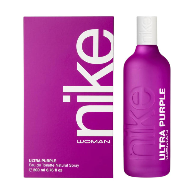 Nike Ultra Purple Woman Eau de Toilette 200 ml, Perfume para Mujer Floral y Afrutado, con Frambuesa, Bergamota, Pera, Rosa, Jazmín, Praliné, Vainilla y Almizcle