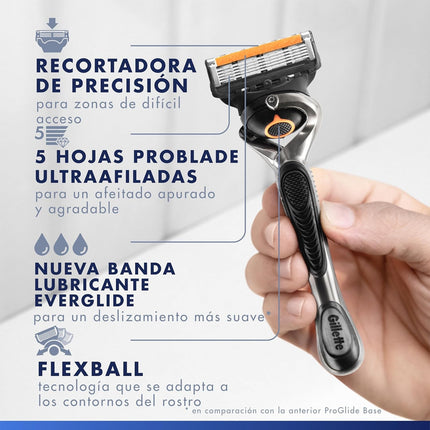 Gillette ProGlide – Máquinilla de Afeitar para Hombre con 8 Recambios y Base | 5 Hojas Ultraafiladas con FlexBall y Recortadora de Precisión