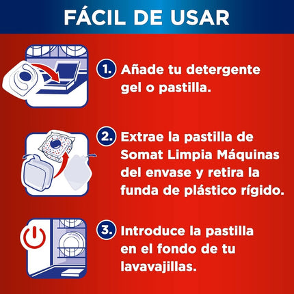 Somat Bliester de 3 Aditivos Lavavajillas Pastillas Limpia Máquinas Limpia Lavavajillas para Cal y Grasa Durante el Lavado