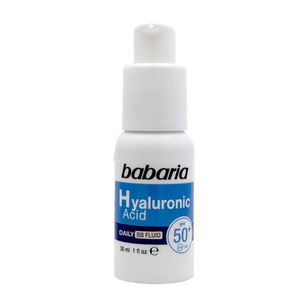 Babaria Hyaluronic Acid Daily BB Fluid SPF50+, Fluido Facial con Color, Ácido Hialurónico, Niacinamida, Protección Solar Alta, 30 ml