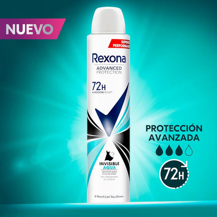 Rexona Pack de 2 botes de Desodorante Aerosol Protection Invisible Aqua 72h para mujer 200ml (400 ml en total)