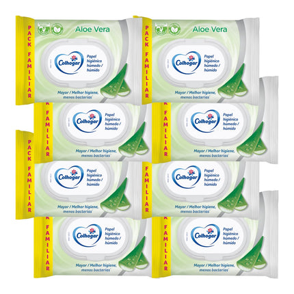 Colhogar Pack de 8 Bolsas de 80 Toallitas Papel Higiénico Húmedo Desechable con Extracto de Aloe Vera Sin Alcohol Dermatológicamente Testado Toallitas Húmedas y Desechables por WC (640 toallitas en total)