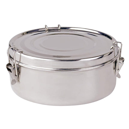 Fiambrera Redonda de Acero Inoxidable Ø18 cm, Recipiente Hermético Metálico con Cierres Laterales, Tarro para Alimentos, Cocina, Camping y Conservación