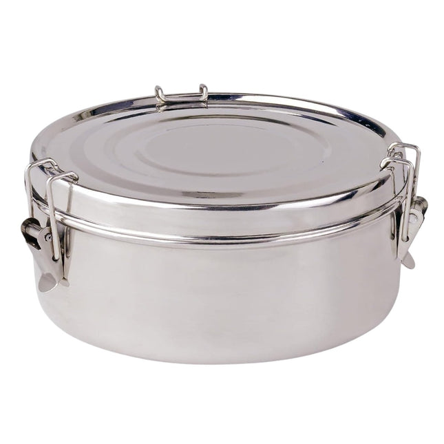 Fiambrera Redonda de Acero Inoxidable Ø18 cm, Recipiente Hermético Metálico con Cierres Laterales, Tarro para Alimentos, Cocina, Camping y Conservación