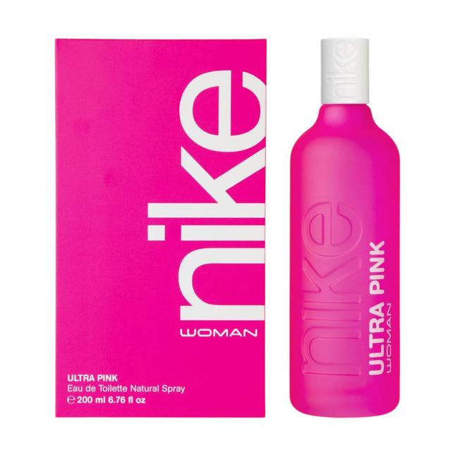 Nike Ultra Pink Woman Eau de Toilette 200 ml, Perfume para Mujer Oriental Gourmand, con Pimienta Rosa, Pera, Grosella Negra, Coco, Caramelo, Vainilla y Pachulí