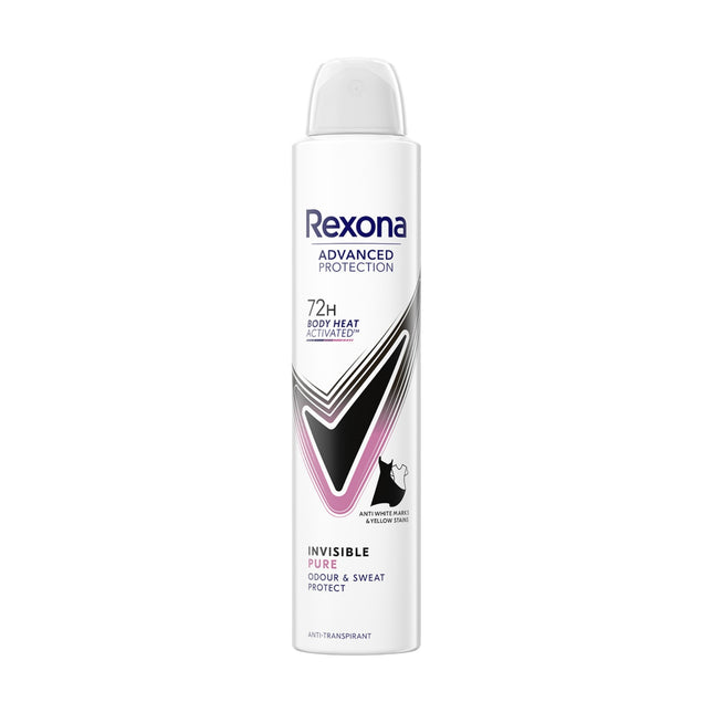 Rexona Advanced Protection Invisible Pure Antitranspirante Spray 72H – Protección contra el Sudor y el Olor, Anti-Manchas Blancas y Amarillas, 200 ml
