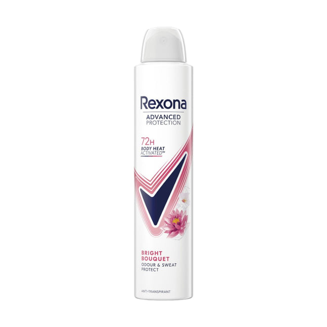 Rexona Advanced Protection Bright Bouquet Antitranspirante Spray 72H – Protección contra Sudor y Olor, Tecnología Body Heat Activated, Fragancia Floral, 200 ml