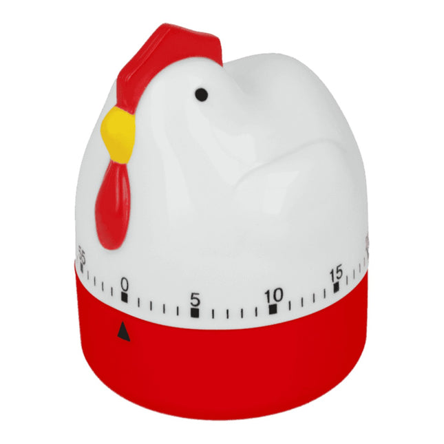 Metaltex Coccodé Minutero de Cocina Mecánico 60 Minutos, Temporizador con Forma de Gallina, Sin Pilas, Plástico ABS, Autoportante, Blanco/Rojo