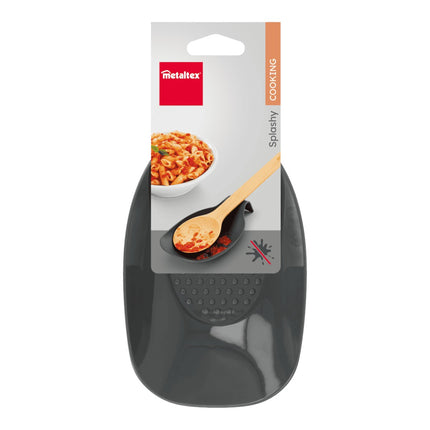 Metaltex Splashy Reposa Utensilios de Cocina, Soporte para Cucharas y Espátulas, Reposacucharas de Plástico PP Color Antracita, 10 x 20 x 3 cm