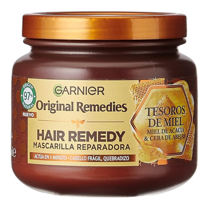 Garnier Original Remedies Hair Remedy Tesoros de Miel 340 ml, Mascarilla Capilar Reparadora con Miel de Acacia y Cera de Abeja, para Cabello Frágil y Quebradizo, Actúa en 1 Minuto