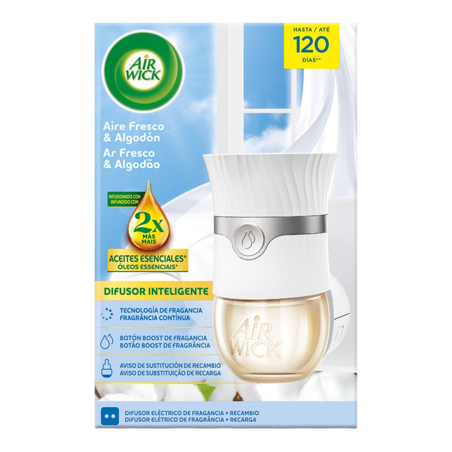Air Wick Difusor Inteligente Eléctrico + Recambio Aire Fresco y Algodón, Ambientador 19 ml