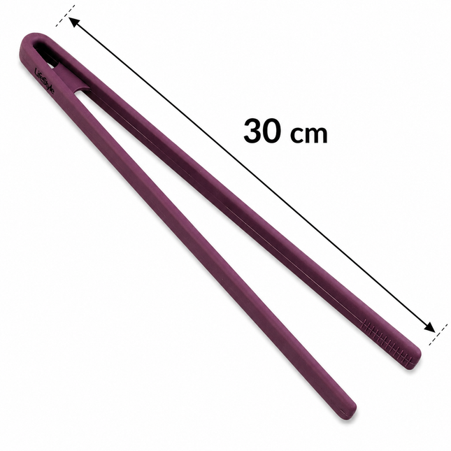 Pinzas de Cocina de Silicona 30 cm, Pinzas Largas Antideslizantes para Freír, Servir y Cocinar, Utensilio de Cocina Resistente al Calor, Color Morado